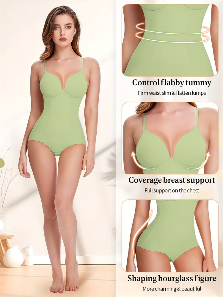 Shapewear Bodysuit Tummy Control Women Slimming Body Shaper Deep V-Neck Body Suits with Built in Bra - Lena & Miles Exquisite Boutique LLC.