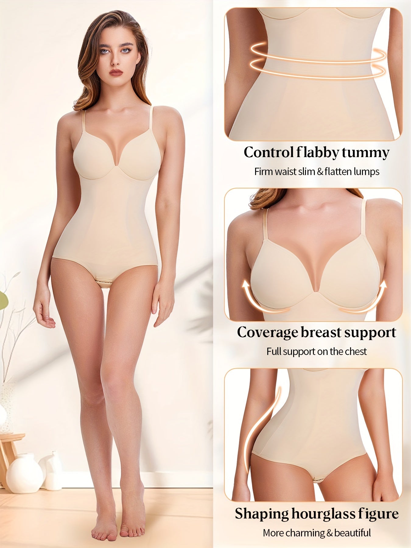 Shapewear Bodysuit Tummy Control Women Slimming Body Shaper Deep V-Neck Body Suits with Built in Bra - Lena & Miles Exquisite Boutique LLC.