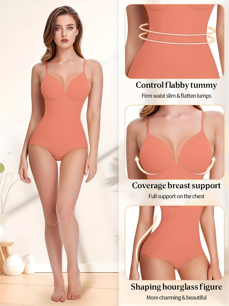 Shapewear Bodysuit Tummy Control Women Slimming Body Shaper Deep V-Neck Body Suits with Built in Bra - Lena & Miles Exquisite Boutique LLC.