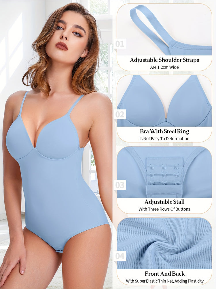 Shapewear Bodysuit Tummy Control Women Slimming Body Shaper Deep V-Neck Body Suits with Built in Bra - Lena & Miles Exquisite Boutique LLC.