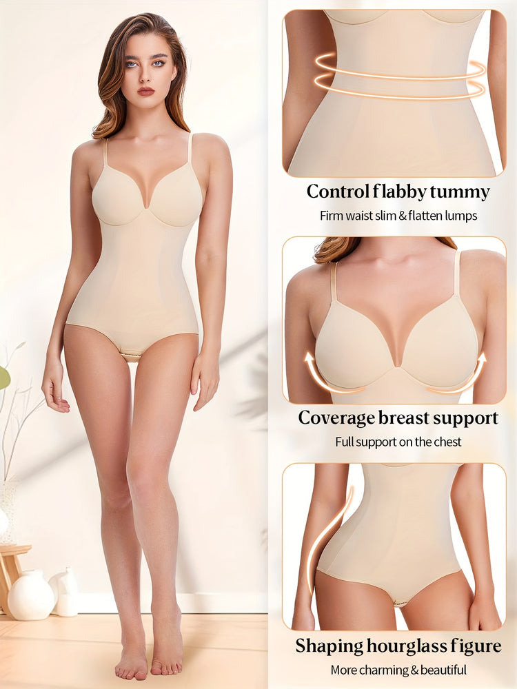 Shapewear Bodysuit Tummy Control Women Slimming Body Shaper Deep V-Neck Body Suits with Built in Bra - Lena & Miles Exquisite Boutique LLC.