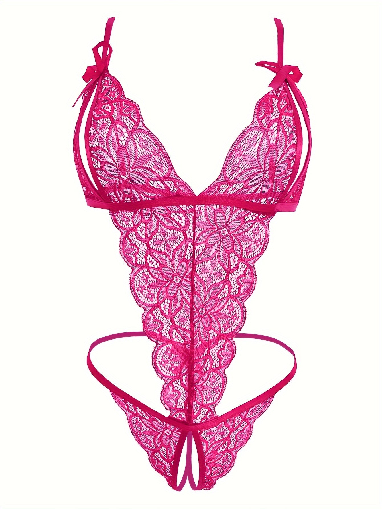 Seductive Floral Lace Teddy Lingerie - Delicate Scallop Trim & Intimate Open Crotch Design - Feminine One-Piece Nightwear for Women - A Sultry Erotic Underwear Choice - Lena & Miles Exquisite Boutique LLC.