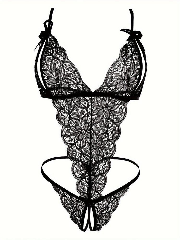 Seductive Floral Lace Teddy Lingerie - Delicate Scallop Trim & Intimate Open Crotch Design - Feminine One-Piece Nightwear for Women - A Sultry Erotic Underwear Choice - Lena & Miles Exquisite Boutique LLC.