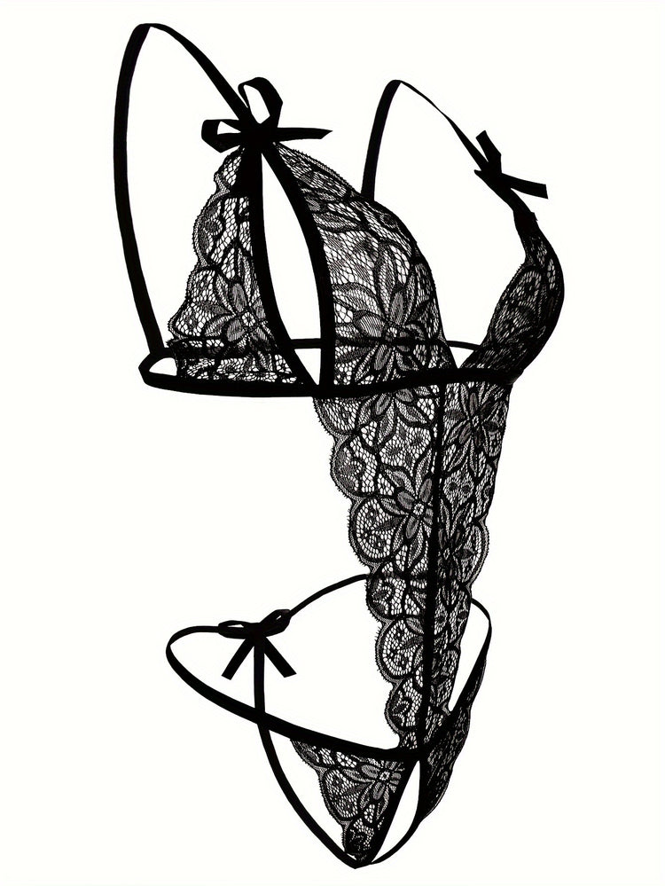 Seductive Floral Lace Teddy Lingerie - Delicate Scallop Trim & Intimate Open Crotch Design - Feminine One-Piece Nightwear for Women - A Sultry Erotic Underwear Choice - Lena & Miles Exquisite Boutique LLC.