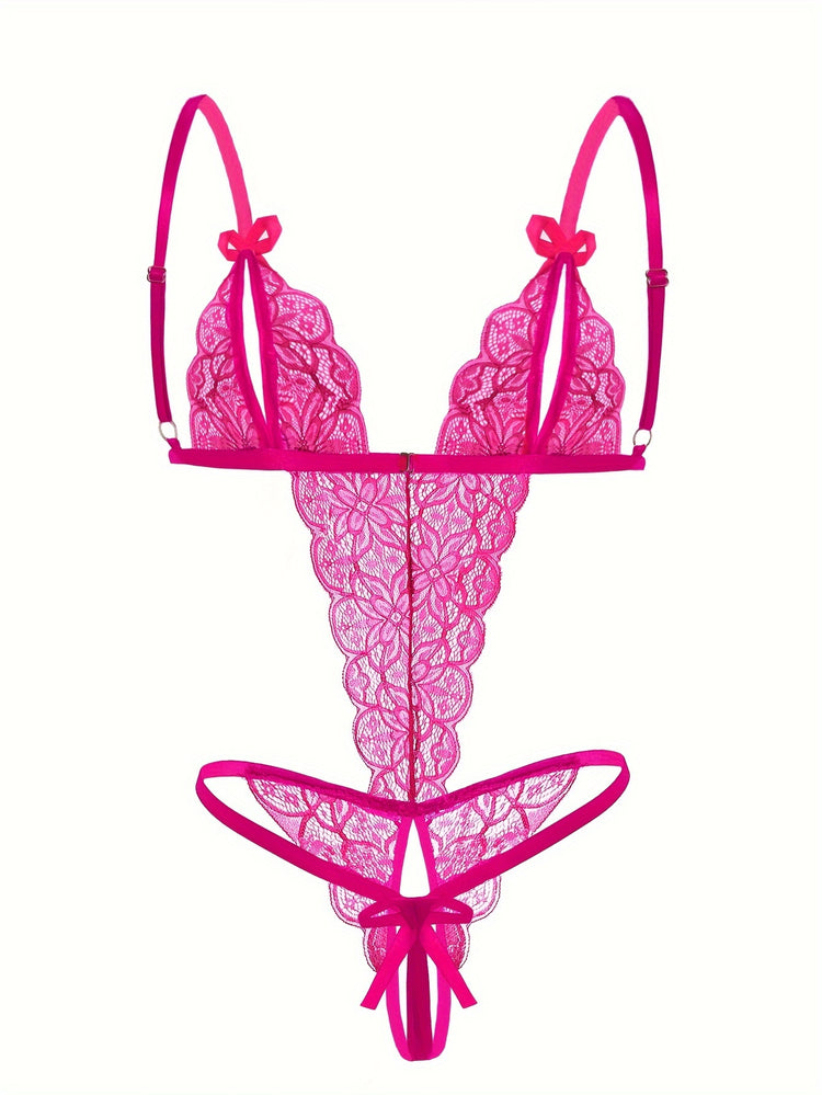 Seductive Floral Lace Teddy Lingerie - Delicate Scallop Trim & Intimate Open Crotch Design - Feminine One-Piece Nightwear for Women - A Sultry Erotic Underwear Choice - Lena & Miles Exquisite Boutique LLC.