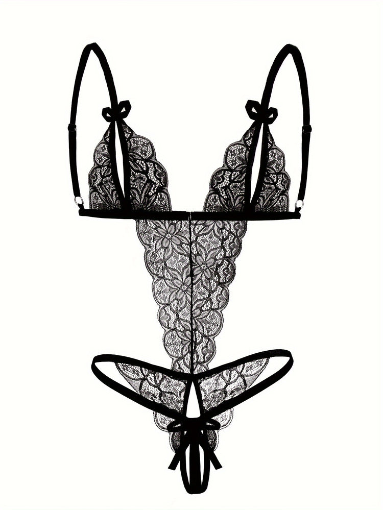 Seductive Floral Lace Teddy Lingerie - Delicate Scallop Trim & Intimate Open Crotch Design - Feminine One-Piece Nightwear for Women - A Sultry Erotic Underwear Choice - Lena & Miles Exquisite Boutique LLC.