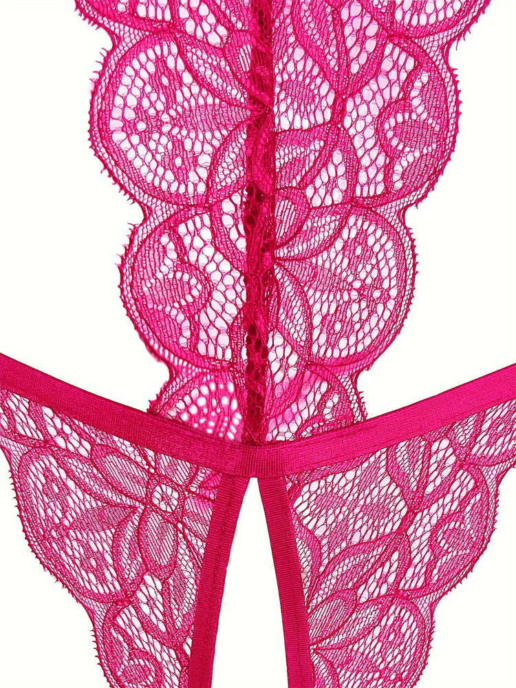 Seductive Floral Lace Teddy Lingerie - Delicate Scallop Trim & Intimate Open Crotch Design - Feminine One-Piece Nightwear for Women - A Sultry Erotic Underwear Choice - Lena & Miles Exquisite Boutique LLC.