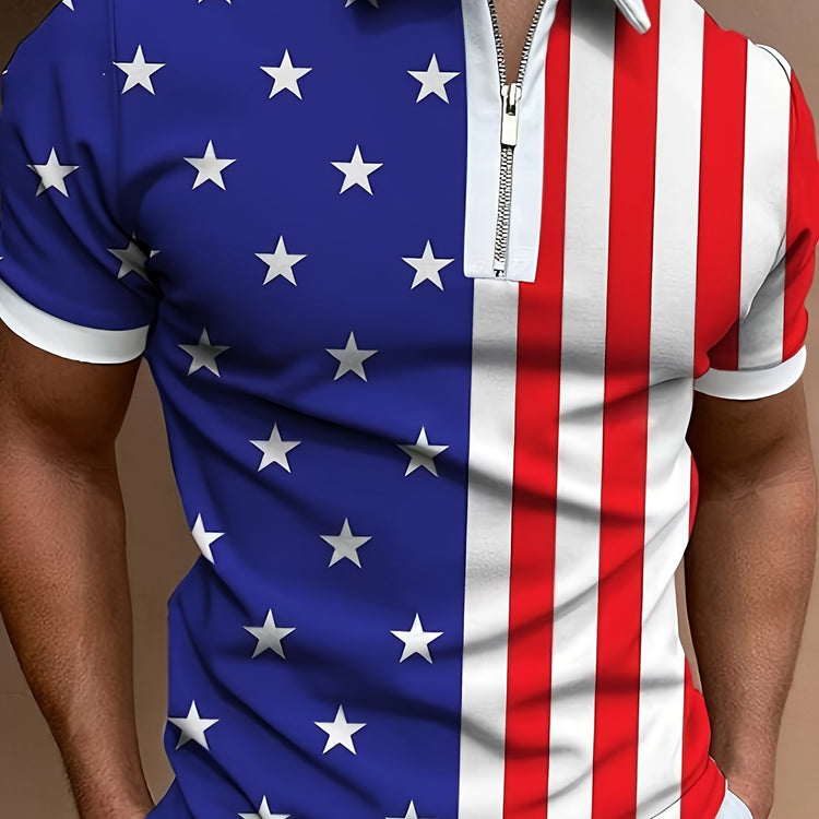 Breathable Regular Fit Stars And Striped Golf Shirt, Men&