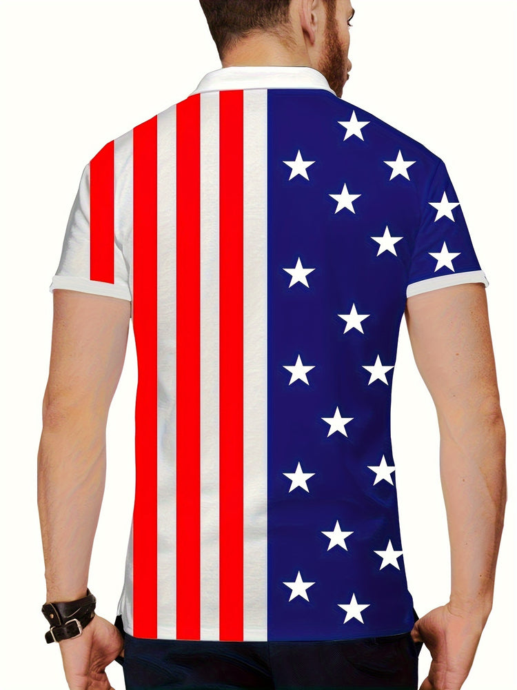 Breathable Regular Fit Stars And Striped Golf Shirt, Men&