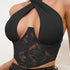 Simple Solid Contrast Lace Cross Halter Neck Tank Top, Cut Out Backless Fishbone Top, Women&