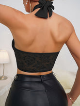 Simple Solid Contrast Lace Cross Halter Neck Tank Top, Cut Out Backless Fishbone Top, Women&