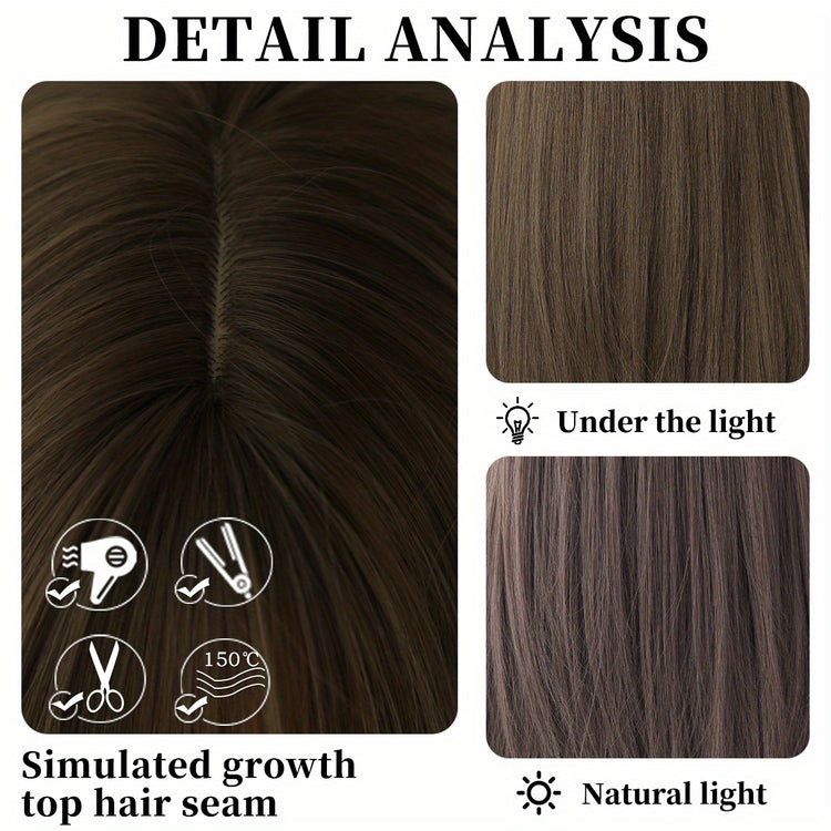 Long Straight Brown Wig For Women Daily Cosplay Use Natural Synthetic Layer Wigs With Bangs Heat Resistant High Quality - Lena & Miles Exquisite Boutique LLC.