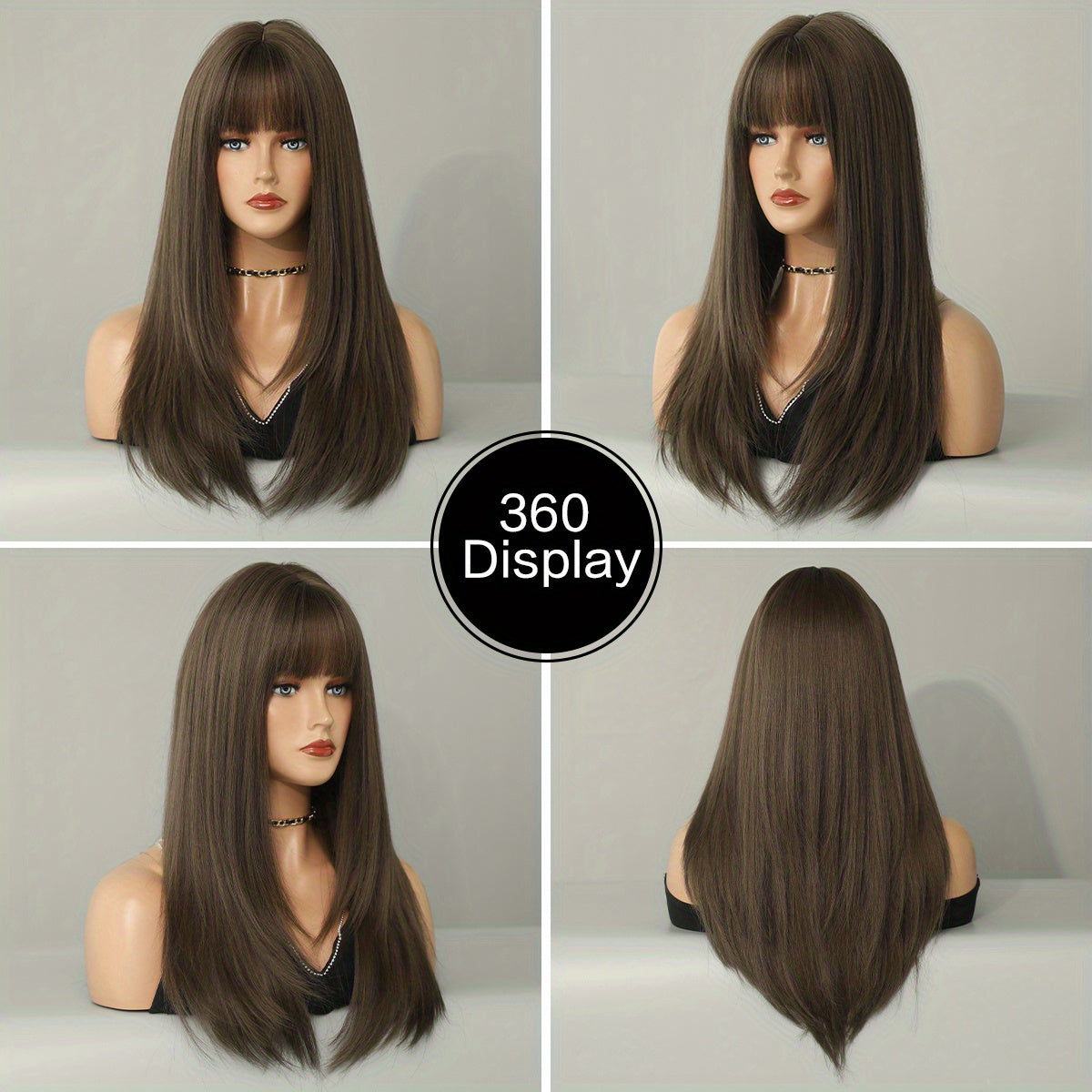 Long Straight Brown Wig For Women Daily Cosplay Use Natural Synthetic Layer Wigs With Bangs Heat Resistant High Quality - Lena & Miles Exquisite Boutique LLC.