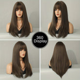 Long Straight Brown Wig For Women Daily Cosplay Use Natural Synthetic Layer Wigs With Bangs Heat Resistant High Quality - Lena & Miles Exquisite Boutique LLC.
