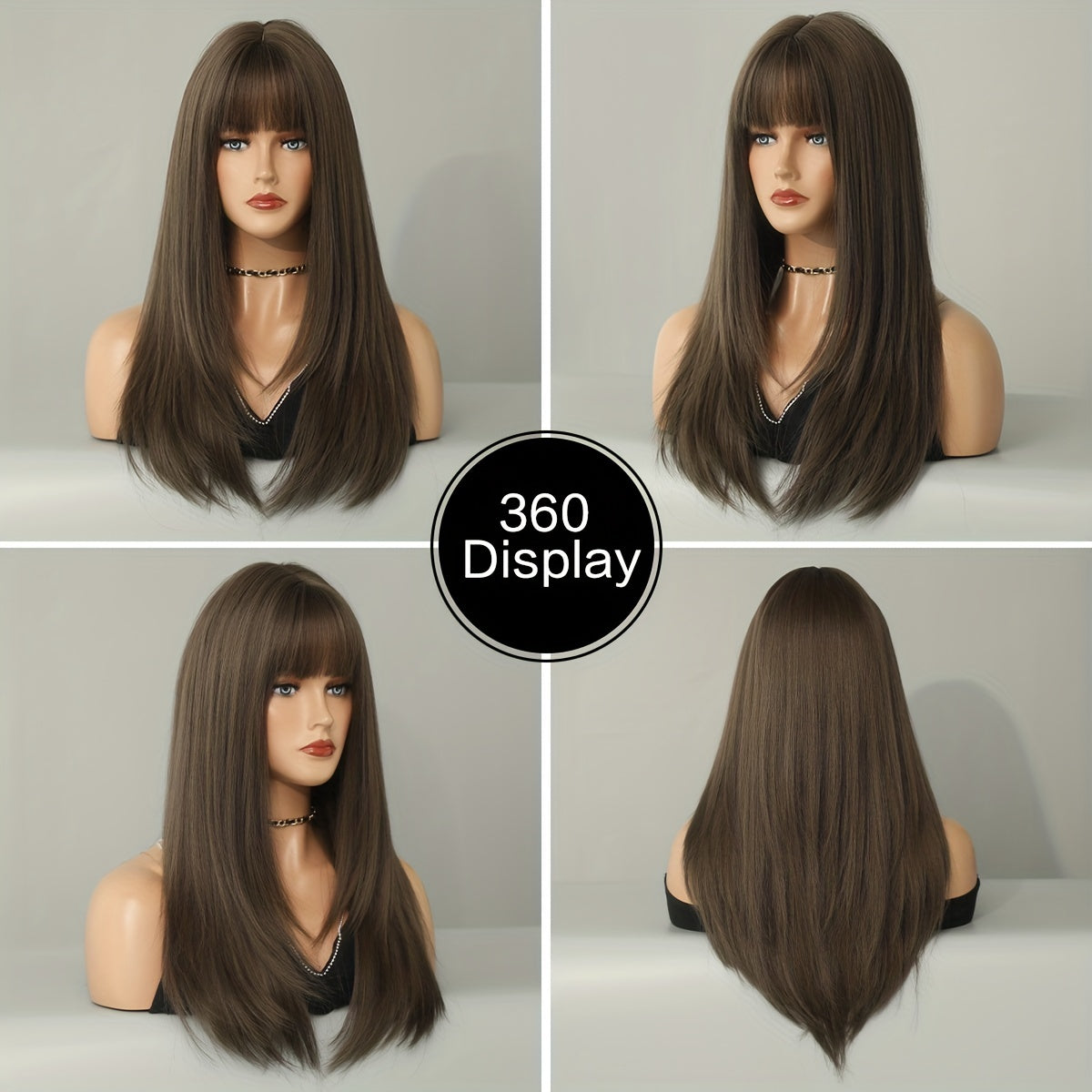 Long Straight Brown Wig For Women Daily Cosplay Use Natural Synthetic Layer Wigs With Bangs Heat Resistant High Quality - Lena & Miles Exquisite Boutique LLC.