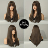Long Straight Brown Wig For Women Daily Cosplay Use Natural Synthetic Layer Wigs With Bangs Heat Resistant High Quality - Lena & Miles Exquisite Boutique LLC.