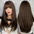 Long Straight Brown Wig For Women Daily Cosplay Use Natural Synthetic Layer Wigs With Bangs Heat Resistant High Quality - Lena & Miles Exquisite Boutique LLC.
