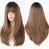 Long Straight Brown Wig For Women Daily Cosplay Use Natural Synthetic Layer Wigs With Bangs Heat Resistant High Quality - Lena & Miles Exquisite Boutique LLC.