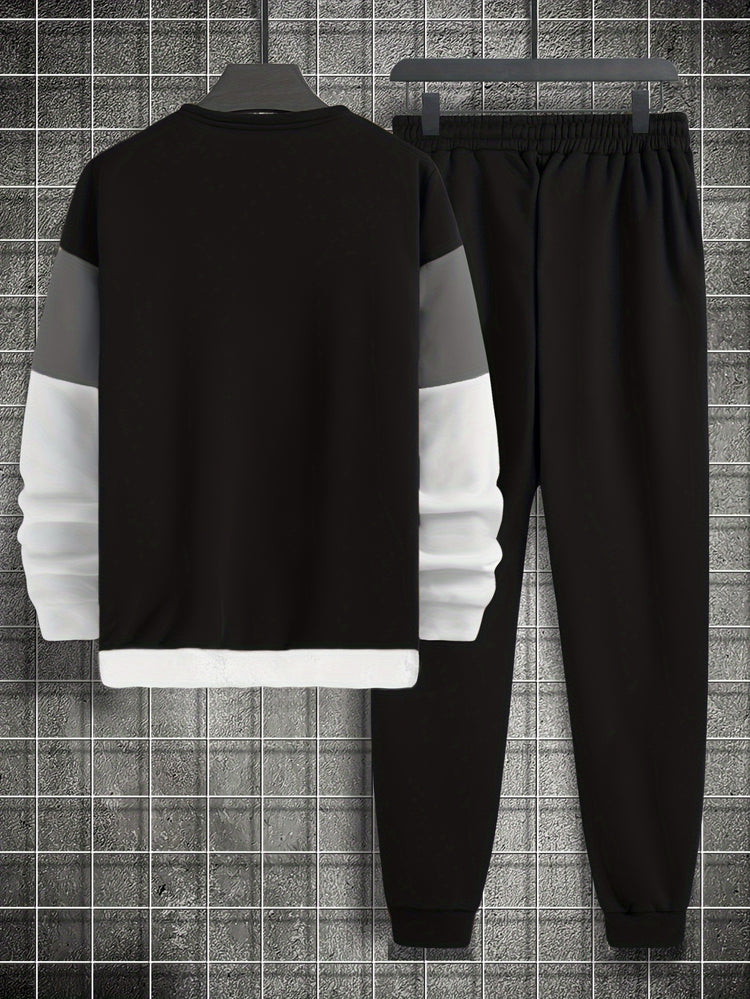2Pcs Color Block Crew Neck Long Sleeve Pullover - Lena & Miles Exquisite Boutique LLC.