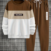 2Pcs Color Block Crew Neck Long Sleeve Pullover - Lena & Miles Exquisite Boutique LLC.