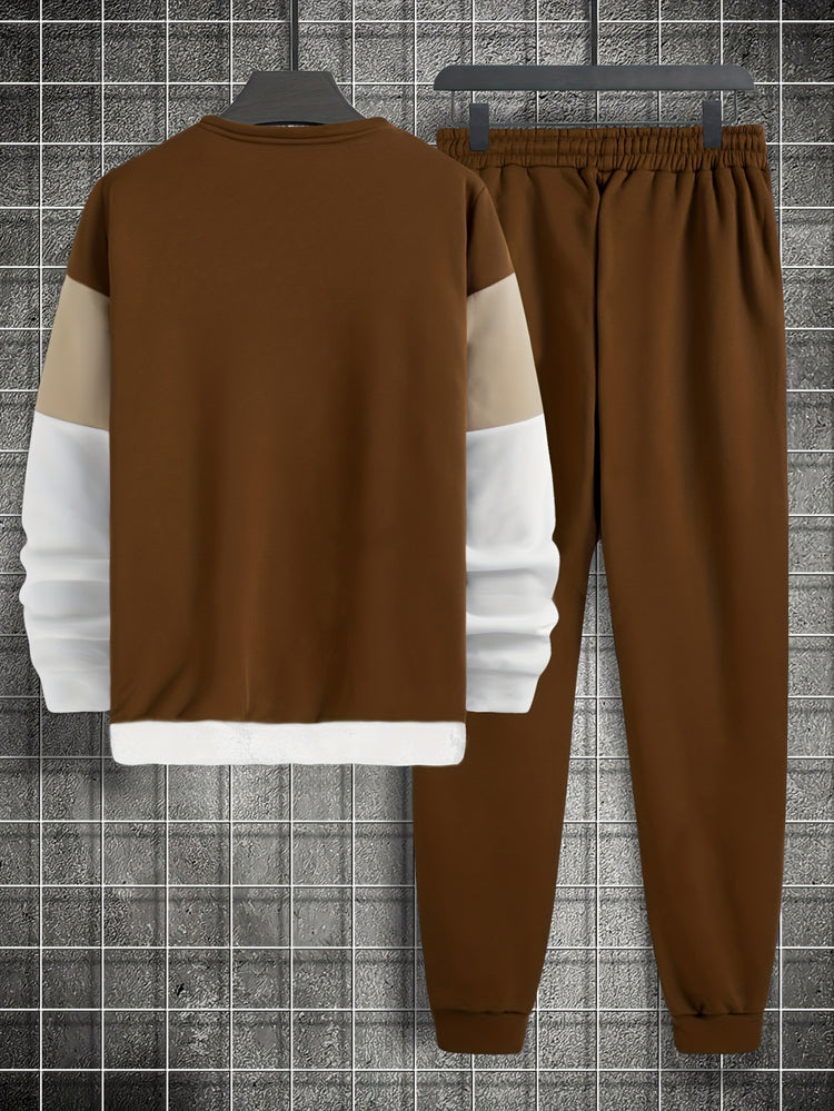 2Pcs Color Block Crew Neck Long Sleeve Pullover - Lena & Miles Exquisite Boutique LLC.