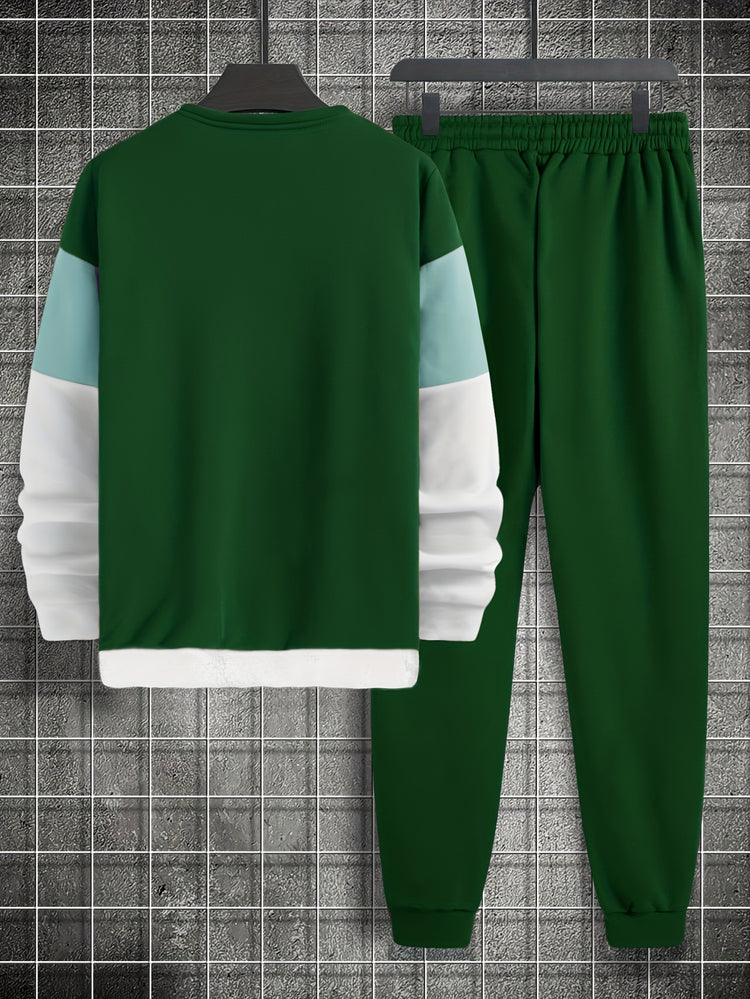 2Pcs Color Block Crew Neck Long Sleeve Pullover - Lena & Miles Exquisite Boutique LLC.