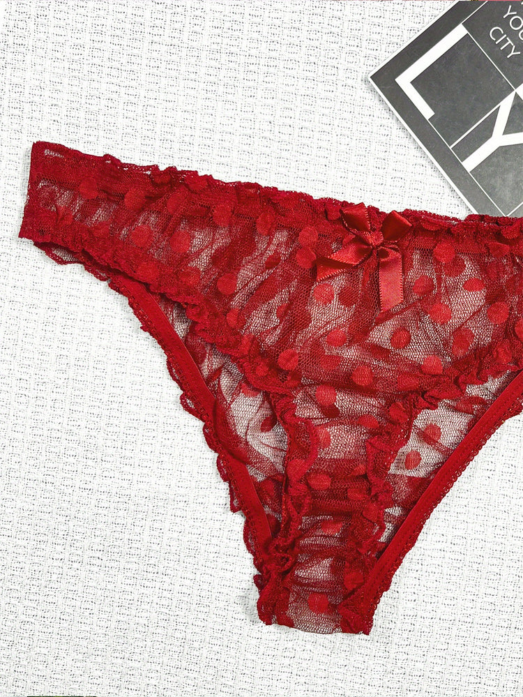 Elegant Polka Dot Mesh Unlined Bra & Panty Set - Sexy Semi-Sheer Lingerie with Bow Detail, Comfortable Knit - Lena & Miles Exquisite Boutique LLC.