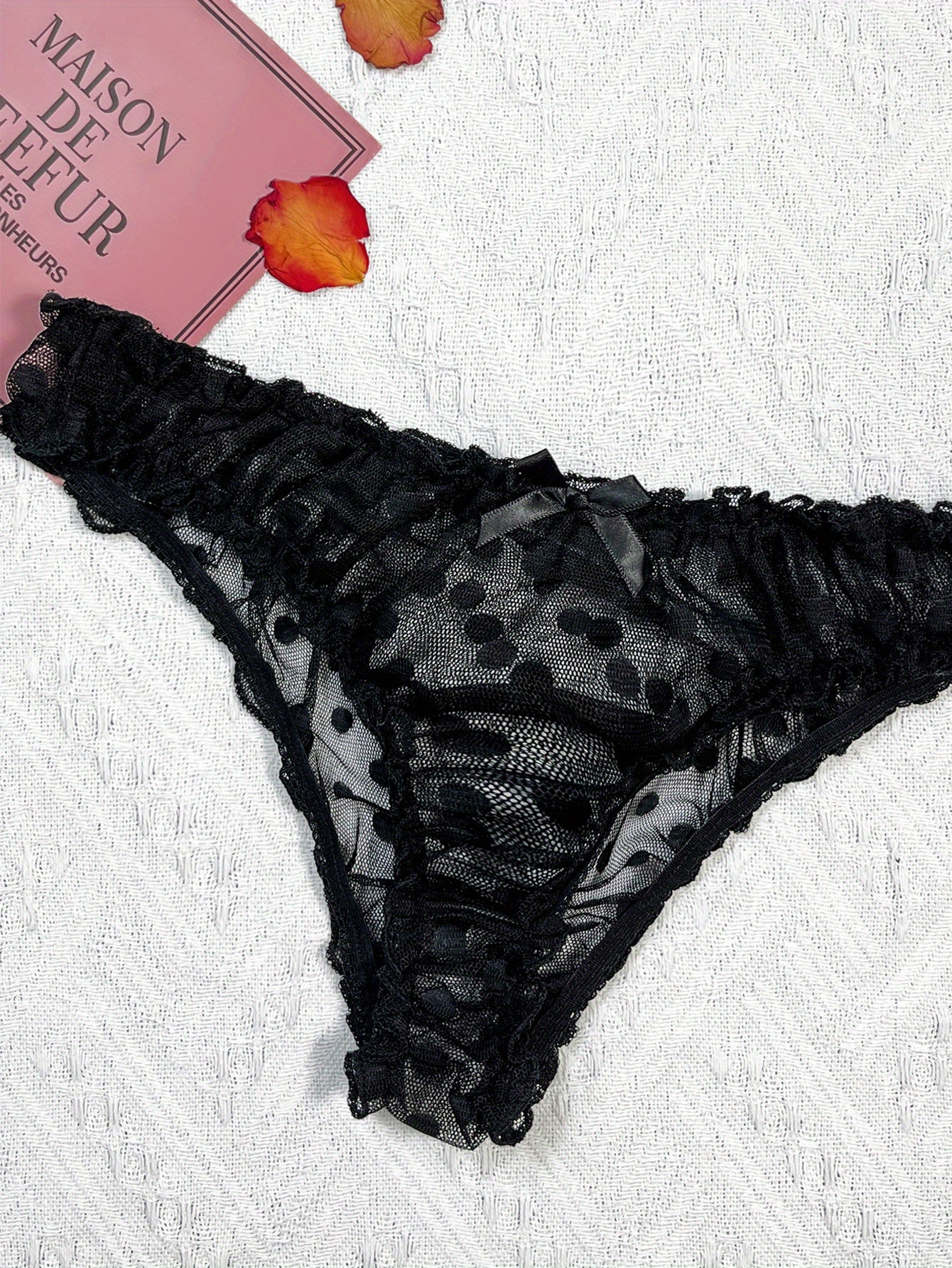 Elegant Polka Dot Mesh Unlined Bra & Panty Set - Sexy Semi-Sheer Lingerie with Bow Detail, Comfortable Knit - Lena & Miles Exquisite Boutique LLC.