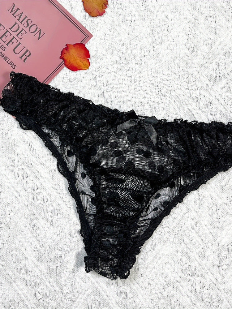 Elegant Polka Dot Mesh Unlined Bra & Panty Set - Sexy Semi-Sheer Lingerie with Bow Detail, Comfortable Knit - Lena & Miles Exquisite Boutique LLC.