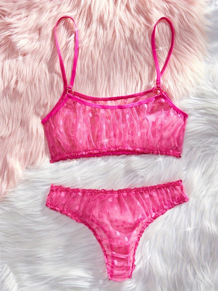 Elegant Polka Dot Mesh Unlined Bra & Panty Set - Sexy Semi-Sheer Lingerie with Bow Detail, Comfortable Knit - Lena & Miles Exquisite Boutique LLC.