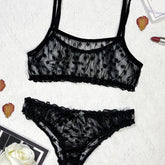 Elegant Polka Dot Mesh Unlined Bra & Panty Set - Sexy Semi-Sheer Lingerie with Bow Detail, Comfortable Knit - Lena & Miles Exquisite Boutique LLC.
