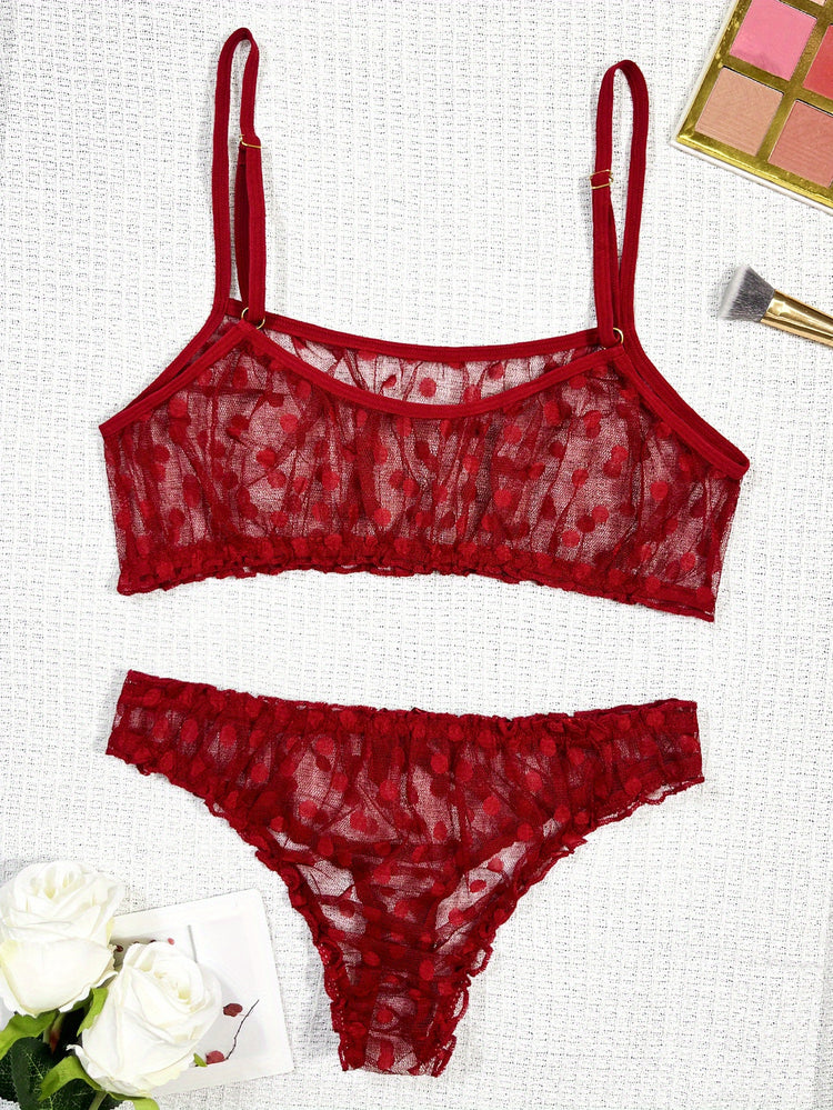 Elegant Polka Dot Mesh Unlined Bra & Panty Set - Sexy Semi-Sheer Lingerie with Bow Detail, Comfortable Knit - Lena & Miles Exquisite Boutique LLC.