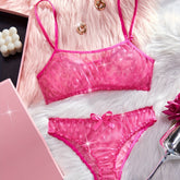 Elegant Polka Dot Mesh Unlined Bra & Panty Set - Sexy Semi-Sheer Lingerie with Bow Detail, Comfortable Knit - Lena & Miles Exquisite Boutique LLC.