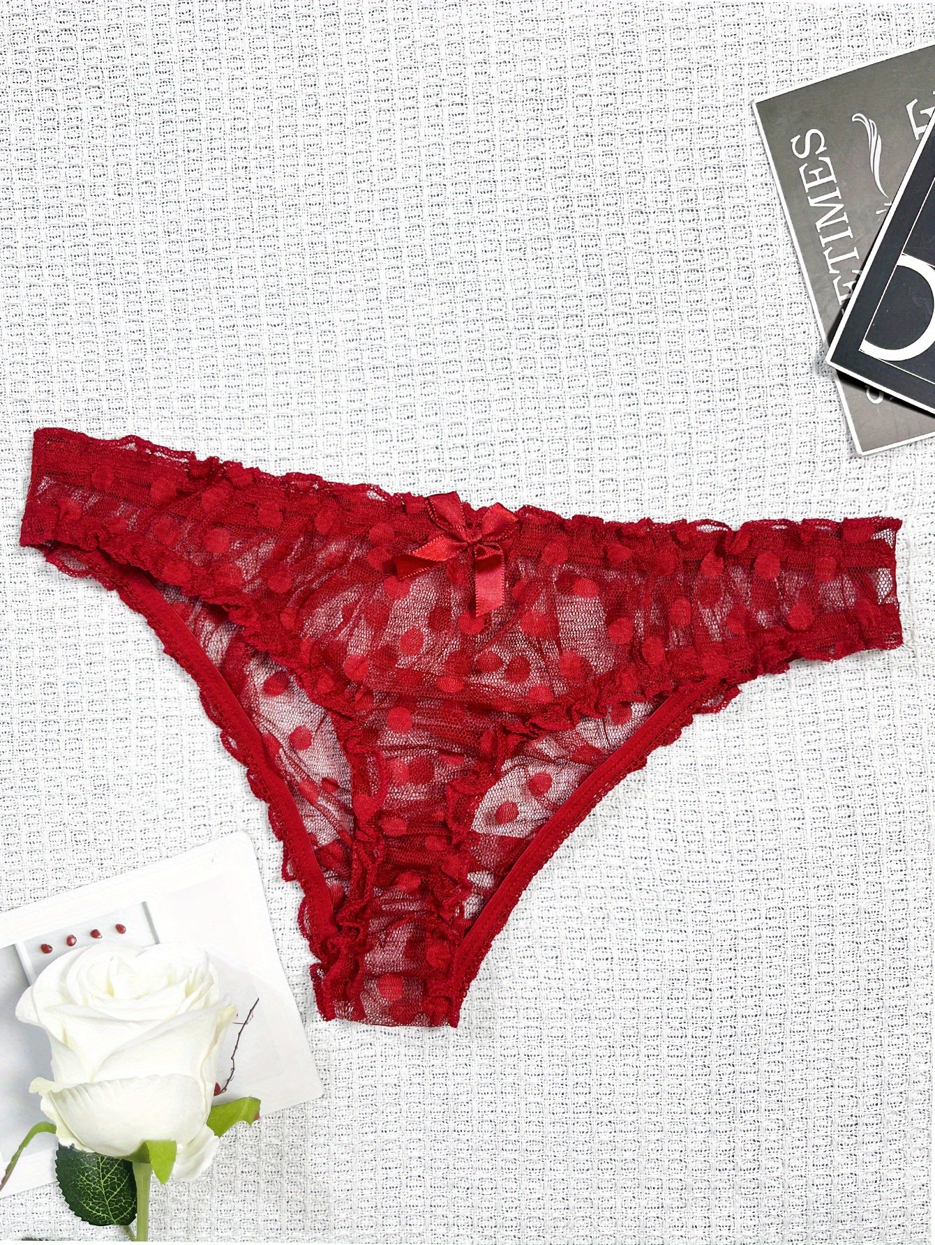 Elegant Polka Dot Mesh Unlined Bra & Panty Set - Sexy Semi-Sheer Lingerie with Bow Detail, Comfortable Knit - Lena & Miles Exquisite Boutique LLC.