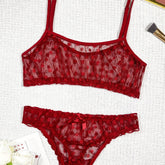 Elegant Polka Dot Mesh Unlined Bra & Panty Set - Sexy Semi-Sheer Lingerie with Bow Detail, Comfortable Knit - Lena & Miles Exquisite Boutique LLC.