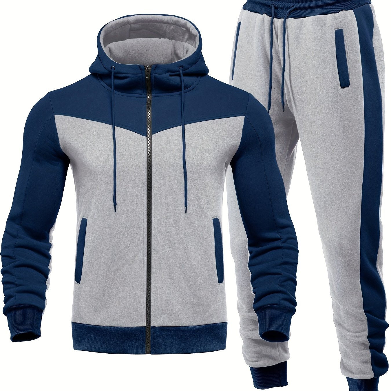 Mens Color Block 2 Piece Outfits, Hooded Zip - Lena & Miles Exquisite Boutique LLC.