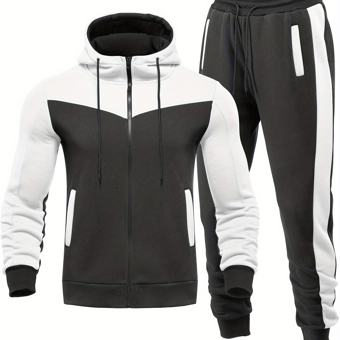Mens Color Block 2 Piece Outfits, Hooded Zip - Lena & Miles Exquisite Boutique LLC.