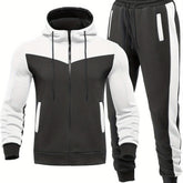 Mens Color Block 2 Piece Outfits, Hooded Zip - Lena & Miles Exquisite Boutique LLC.