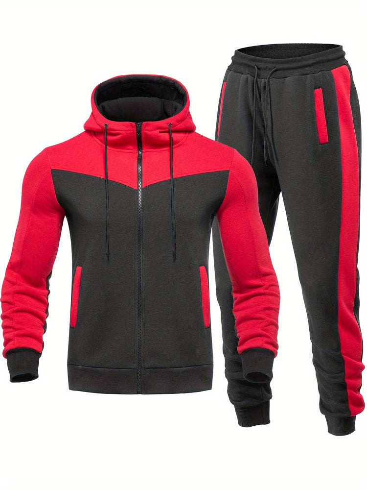 Mens Color Block 2 Piece Outfits, Hooded Zip - Lena & Miles Exquisite Boutique LLC.