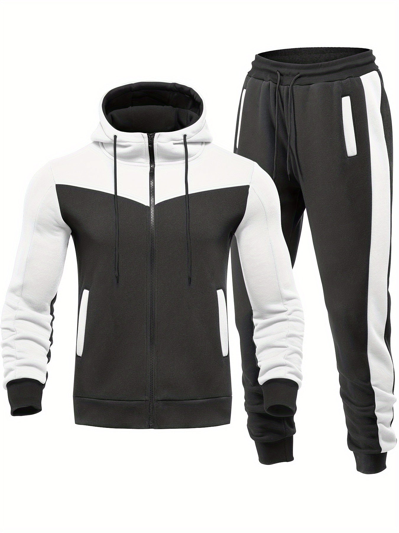 Mens Color Block 2 Piece Outfits, Hooded Zip - Lena & Miles Exquisite Boutique LLC.