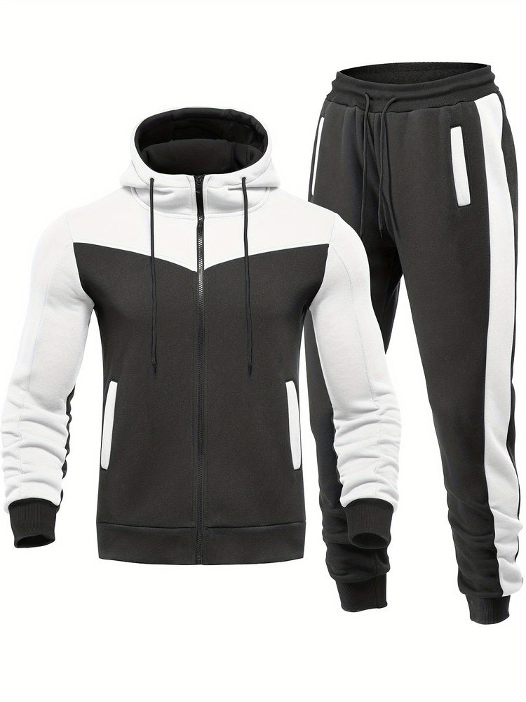 Mens Color Block 2 Piece Outfits, Hooded Zip - Lena & Miles Exquisite Boutique LLC.