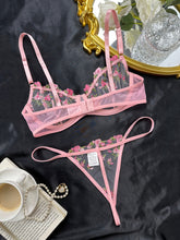 Romantic Floral Embroidered Lingerie Set - Lightweight Sheer Bra & Seductive Mesh Thong - Unlined, Feminine & Sexy Underwear for Women - Lena & Miles Exquisite Boutique LLC.