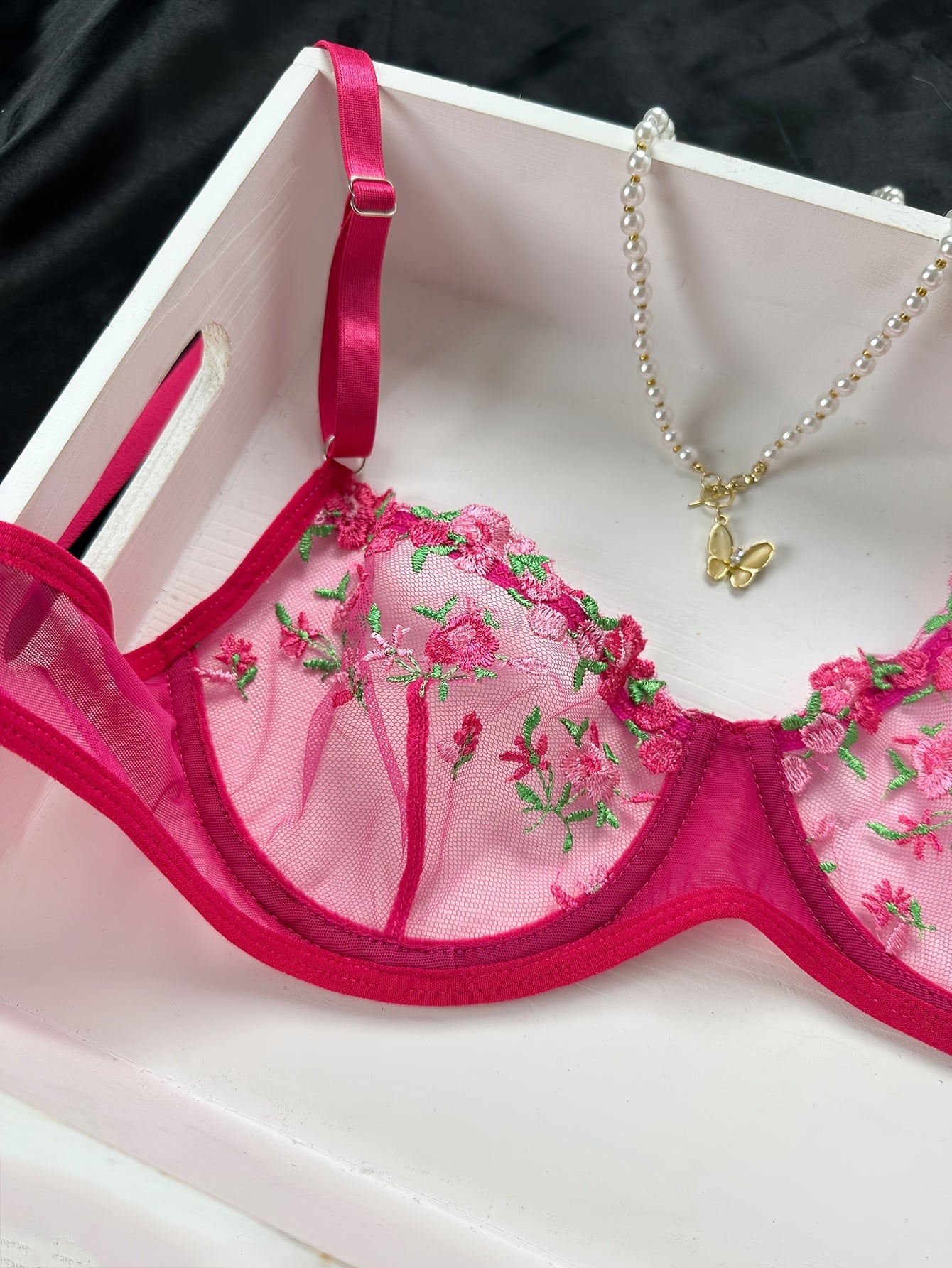 Romantic Floral Embroidered Lingerie Set - Lightweight Sheer Bra & Seductive Mesh Thong - Unlined, Feminine & Sexy Underwear for Women - Lena & Miles Exquisite Boutique LLC.