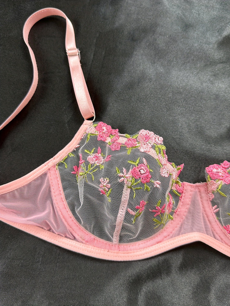 Romantic Floral Embroidered Lingerie Set - Lightweight Sheer Bra & Seductive Mesh Thong - Unlined, Feminine & Sexy Underwear for Women - Lena & Miles Exquisite Boutique LLC.