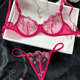 Romantic Floral Embroidered Lingerie Set - Lightweight Sheer Bra & Seductive Mesh Thong - Unlined, Feminine & Sexy Underwear for Women - Lena & Miles Exquisite Boutique LLC.