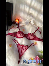 Romantic Floral Embroidered Lingerie Set - Lightweight Sheer Bra & Seductive Mesh Thong - Unlined, Feminine & Sexy Underwear for Women - Lena & Miles Exquisite Boutique LLC.