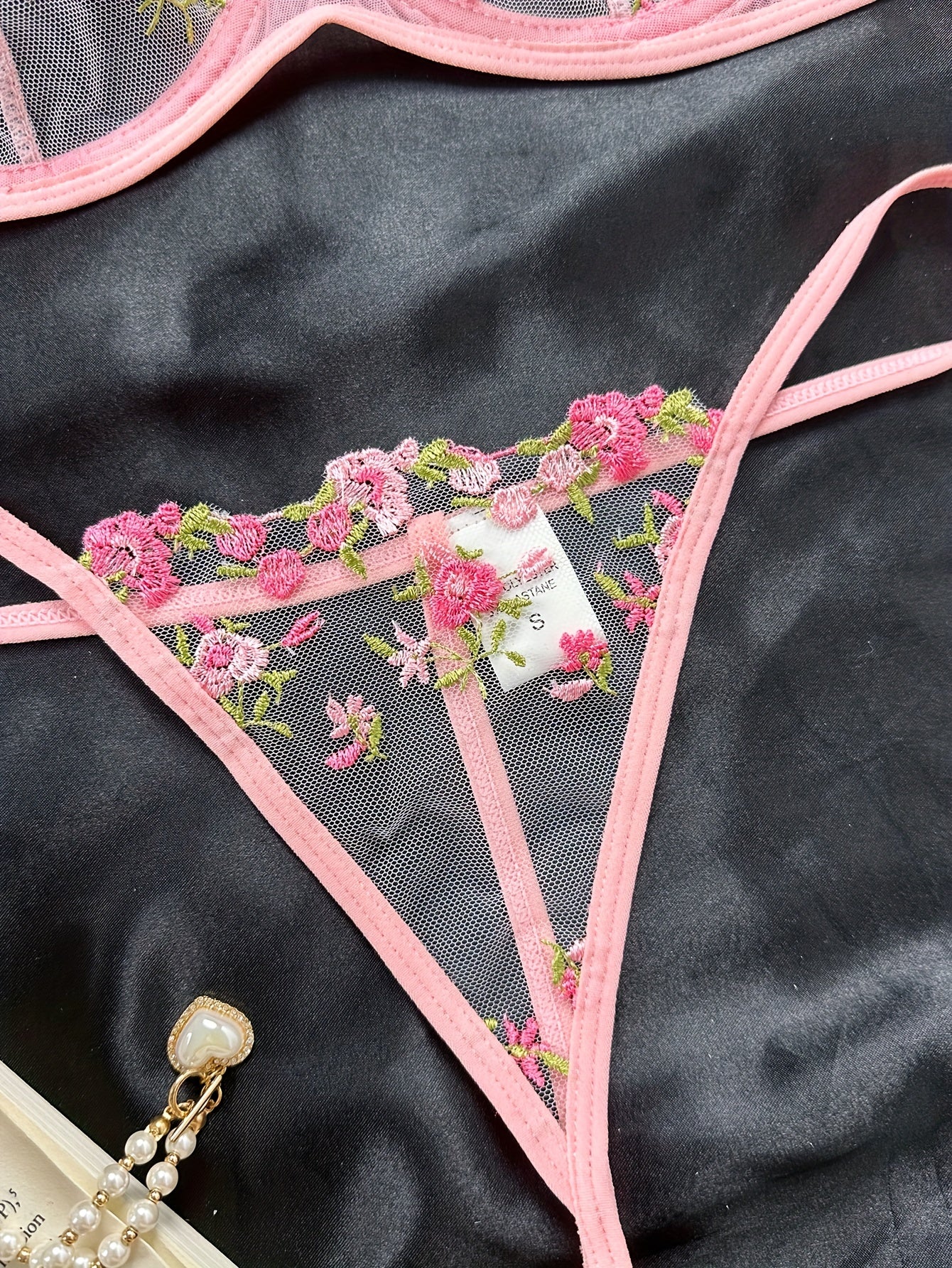 Romantic Floral Embroidered Lingerie Set - Lightweight Sheer Bra & Seductive Mesh Thong - Unlined, Feminine & Sexy Underwear for Women - Lena & Miles Exquisite Boutique LLC.