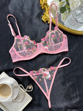 Romantic Floral Embroidered Lingerie Set - Lightweight Sheer Bra & Seductive Mesh Thong - Unlined, Feminine & Sexy Underwear for Women - Lena & Miles Exquisite Boutique LLC.