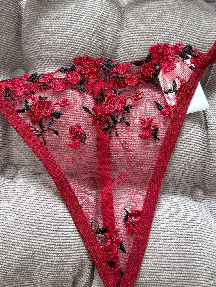 Romantic Floral Embroidered Lingerie Set - Lightweight Sheer Bra & Seductive Mesh Thong - Unlined, Feminine & Sexy Underwear for Women - Lena & Miles Exquisite Boutique LLC.
