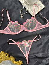 Romantic Floral Embroidered Lingerie Set - Lightweight Sheer Bra & Seductive Mesh Thong - Unlined, Feminine & Sexy Underwear for Women - Lena & Miles Exquisite Boutique LLC.